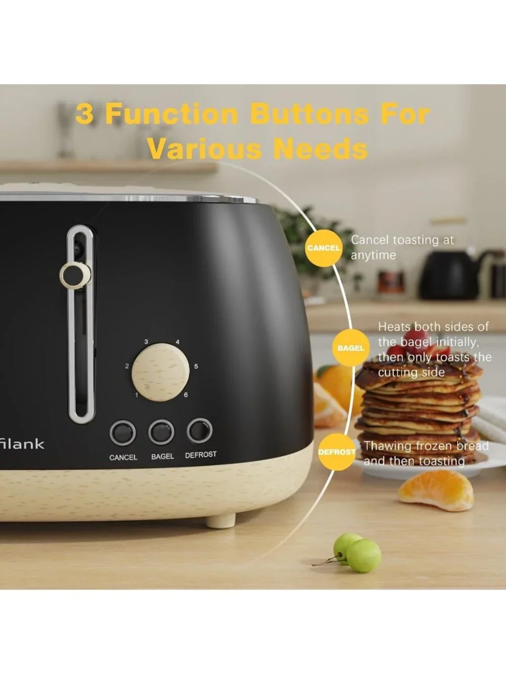 4 Slice Matt Black Retro Stainless Steel Extra Wide Slots Cancel Toaster